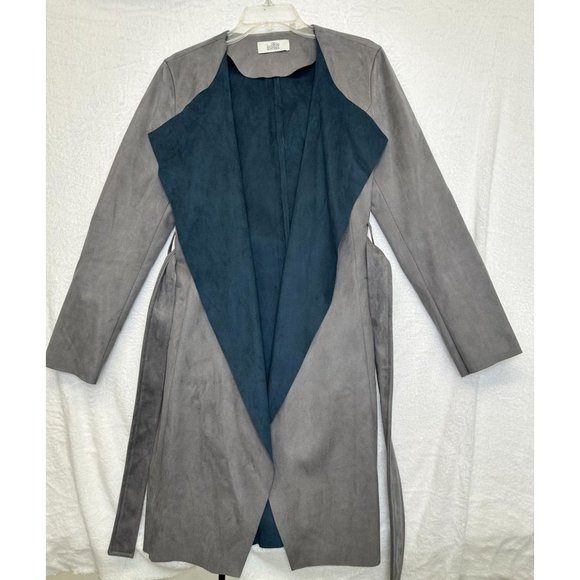 Belle Badgley Mischa Jojo Faux Suede Gray Duster Jacket - Picture 5 of 10